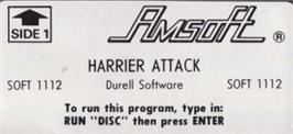 Top of cartridge artwork for Harrier Attack on the Amstrad CPC.