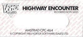 Top of cartridge artwork for Highway Encounter on the Amstrad CPC.