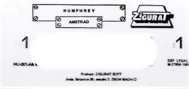 Top of cartridge artwork for Humphrey on the Amstrad CPC.