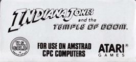 Top of cartridge artwork for Indiana Jones And The Temple Of Doom on the Amstrad CPC.