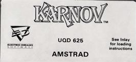 Top of cartridge artwork for Karnov on the Amstrad CPC.
