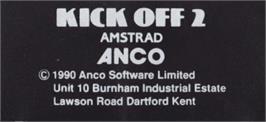 Top of cartridge artwork for Kick Off 2 on the Amstrad CPC.