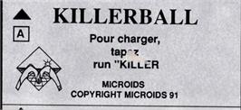 Top of cartridge artwork for Killerball on the Amstrad CPC.