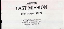 Top of cartridge artwork for Last Mission on the Amstrad CPC.