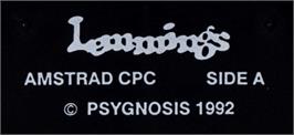 Top of cartridge artwork for Lemmings on the Amstrad CPC.