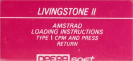 Top of cartridge artwork for Livingstone 2 on the Amstrad CPC.