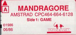 Top of cartridge artwork for Mandragore on the Amstrad CPC.