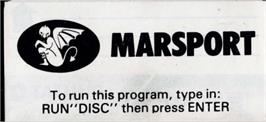 Top of cartridge artwork for Marsport on the Amstrad CPC.