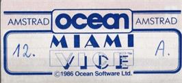 Top of cartridge artwork for Miami Vice on the Amstrad CPC.
