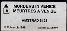 Top of cartridge artwork for Murders in Venice on the Amstrad CPC.