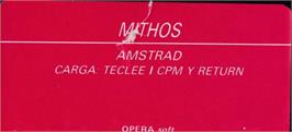 Top of cartridge artwork for Mythos on the Amstrad CPC.