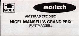 Top of cartridge artwork for Nigel Mansell's Grand Prix on the Amstrad CPC.