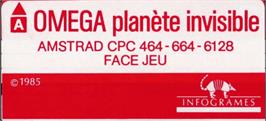 Top of cartridge artwork for Omega Planete Invisible on the Amstrad CPC.