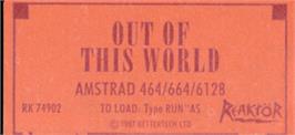Top of cartridge artwork for Out Of This World on the Amstrad CPC.