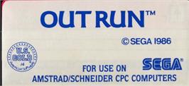 Top of cartridge artwork for Out Run on the Amstrad CPC.