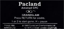 Top of cartridge artwork for Pac-Land on the Amstrad CPC.