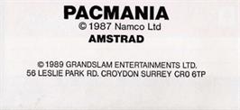 Top of cartridge artwork for Pac-Mania on the Amstrad CPC.