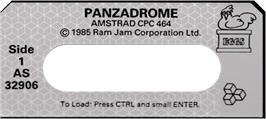 Top of cartridge artwork for Panzadrome on the Amstrad CPC.