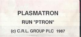 Top of cartridge artwork for Plasmatron on the Amstrad CPC.