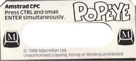 Top of cartridge artwork for Popeye on the Amstrad CPC.