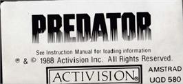 Top of cartridge artwork for Predator on the Amstrad CPC.