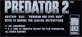 Top of cartridge artwork for Predator 2 on the Amstrad CPC.
