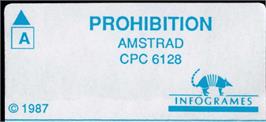Top of cartridge artwork for Prohibition on the Amstrad CPC.