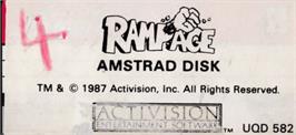 Top of cartridge artwork for Rampage on the Amstrad CPC.