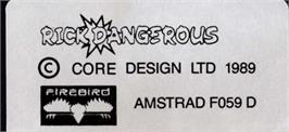 Top of cartridge artwork for Rick Dangerous on the Amstrad CPC.