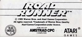 Top of cartridge artwork for Road Runner on the Amstrad CPC.