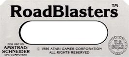 Top of cartridge artwork for Roadblasters on the Amstrad CPC.
