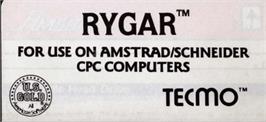 Top of cartridge artwork for Rygar on the Amstrad CPC.