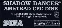 Top of cartridge artwork for Shadow Dancer on the Amstrad CPC.