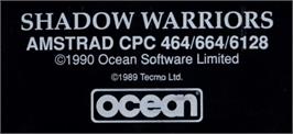 Top of cartridge artwork for Shadow Warriors on the Amstrad CPC.
