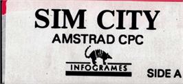 Top of cartridge artwork for Sim City on the Amstrad CPC.