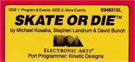 Top of cartridge artwork for Skate or Die on the Amstrad CPC.