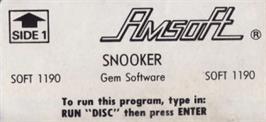 Top of cartridge artwork for Snooker on the Amstrad CPC.