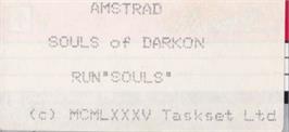 Top of cartridge artwork for Souls Of Darkon on the Amstrad CPC.