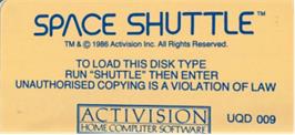 Top of cartridge artwork for Space Shuttle: A Journey into Space on the Amstrad CPC.