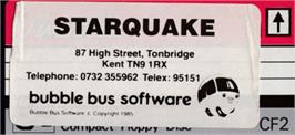 Top of cartridge artwork for Starquake on the Amstrad CPC.