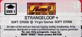 Top of cartridge artwork for Strange Loop on the Amstrad CPC.