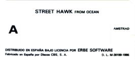 Top of cartridge artwork for Street Hawk on the Amstrad CPC.