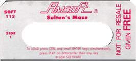 Top of cartridge artwork for Sultan's Maze on the Amstrad CPC.