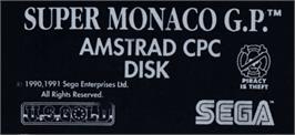 Top of cartridge artwork for Super Monaco GP on the Amstrad CPC.
