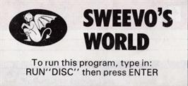 Top of cartridge artwork for Sweevo's World on the Amstrad CPC.