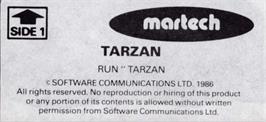 Top of cartridge artwork for Tarzan on the Amstrad CPC.