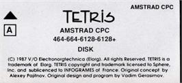 Top of cartridge artwork for Tetris (Mirrorsoft) on the Amstrad CPC.