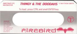 Top of cartridge artwork for Thingy And The Doodahs on the Amstrad CPC.