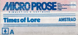 Top of cartridge artwork for Times Of Lore on the Amstrad CPC.