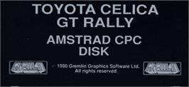 Top of cartridge artwork for Toyota Celica GT Rally on the Amstrad CPC.